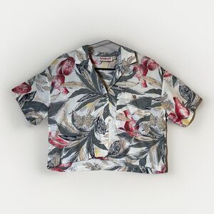 Vintage River Stone Tropical Button Front Shirt Womens 9/10 Boxy Camp Blouse